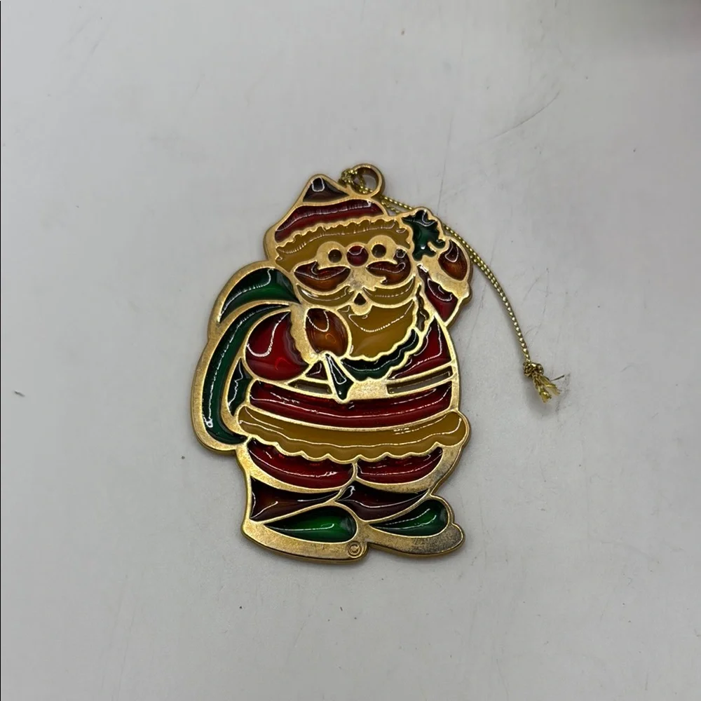 Vintage Russ Berrie Co Stained Glass Santa Ornament Collectible Decor Christmas